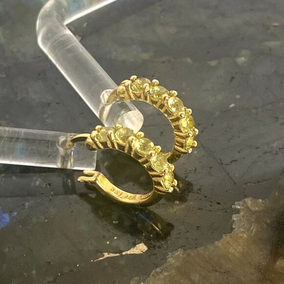 Gold Vermeil Sterling Silver 925 Round Peridot Small Huggie Hoop Earrings - Picture 1 of 16